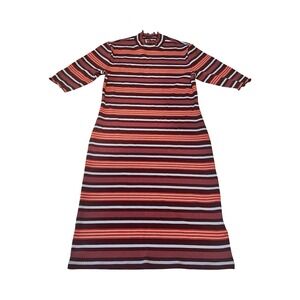 Urban Outfitters Woman's M Striped Ribbed High Ruffle Neck Short Sleeve Dress